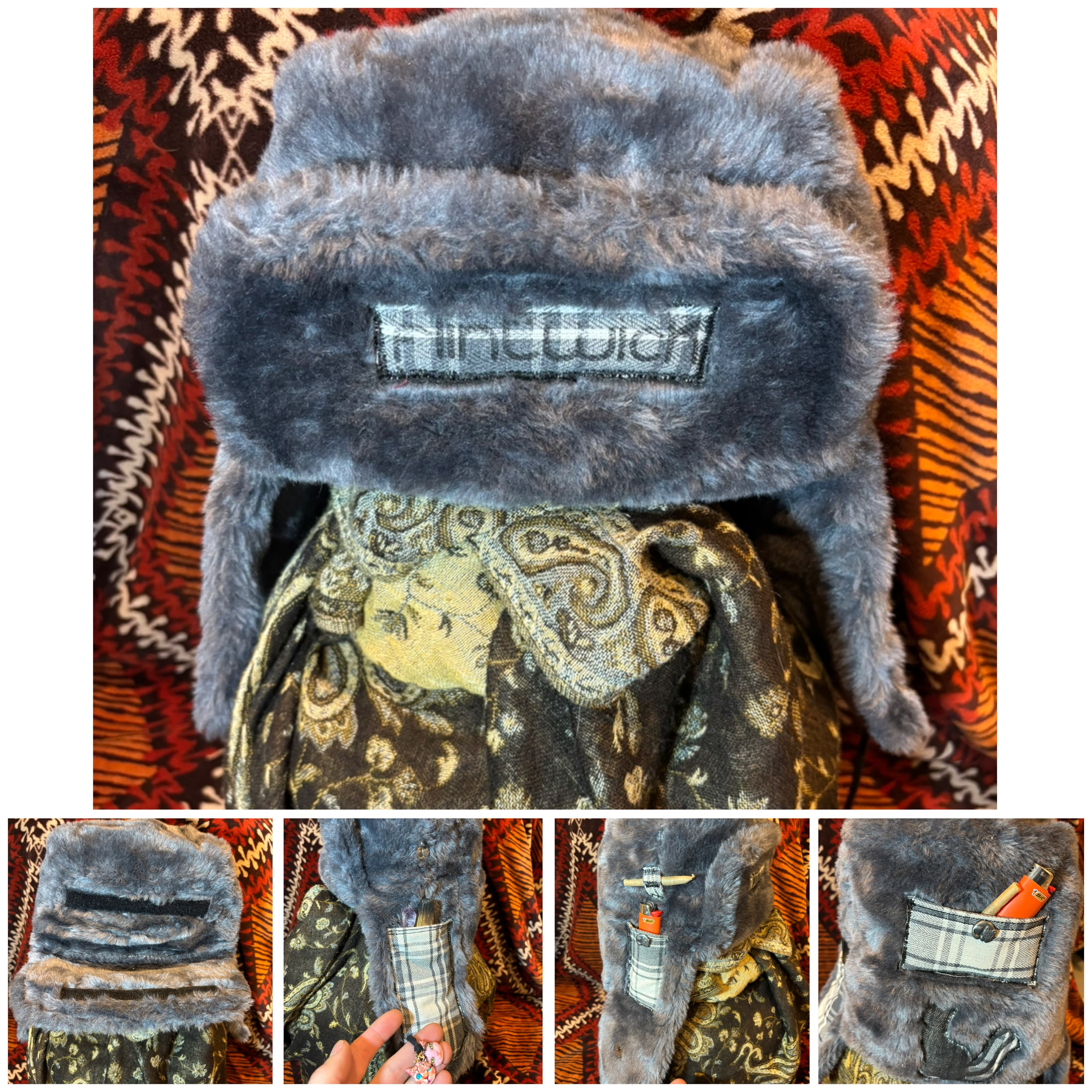 Patchwork cap from the Flintwick collab, side view.