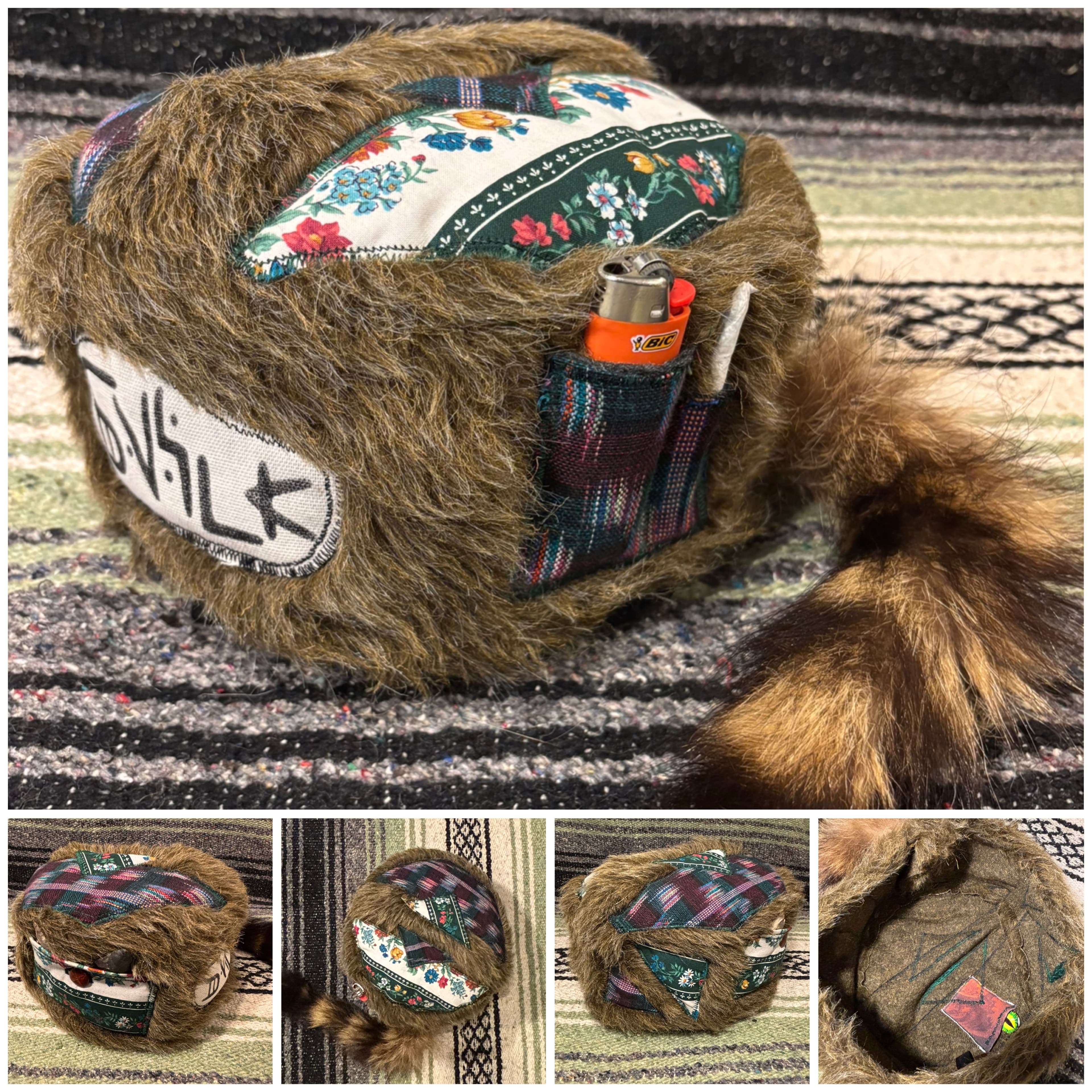 Chain-stitch detail on a Snilk cap.